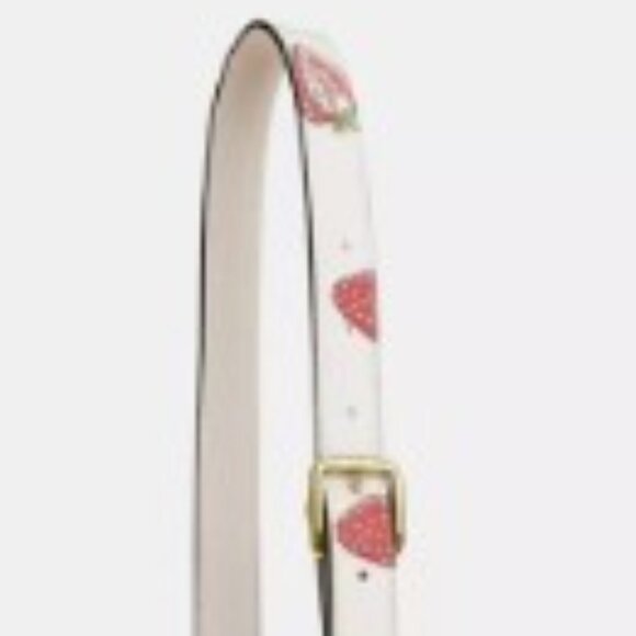 COACH Strawberry Printed Reversible Bag Strap in Chalk/Gold - Picture 3 of 5